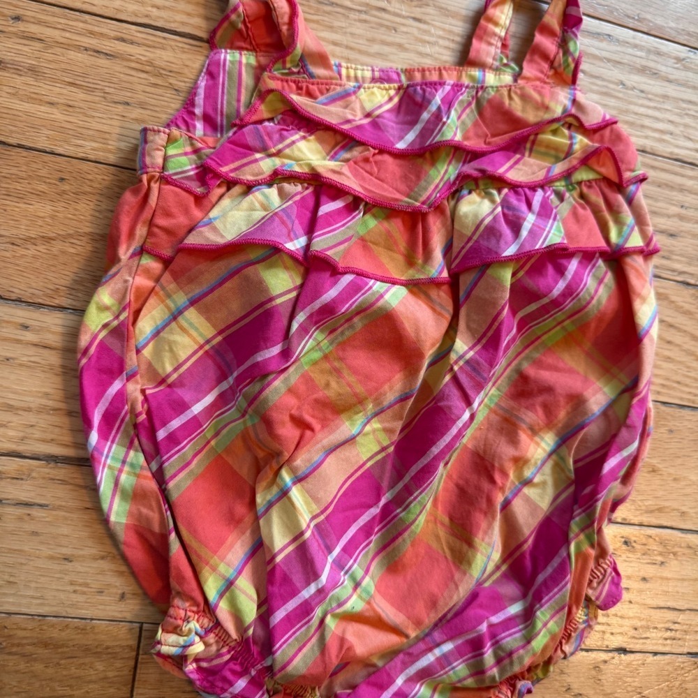 Carters Baby‎ Girls Pink Orange Plaid Ruffle Bubble Romper 3 Months Cotton